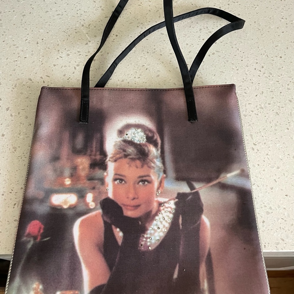 Audrey Hepburn Elegant Black and Brown Tote Bag